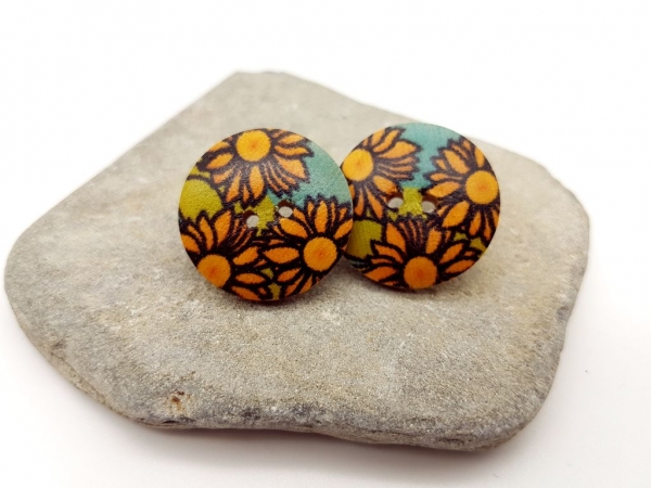 Sonnenblumen Holzknopf Ohrstecker